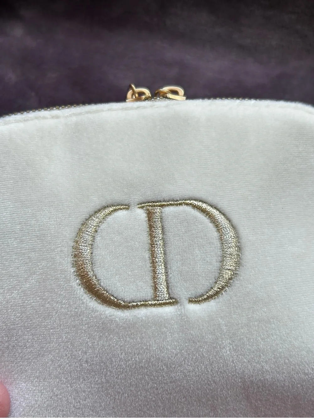 Dior Beauty Plush Velvet Golden Logo Cosmetic Makeup Zipper Pouch Cream OS